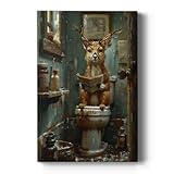 Renditions Gallery Antlers and Headlines Canvas Artwork Buck Reading News In Bathroom Wall Art Decor Paintings for Bedroom Office Kitchen - 32'x48' GAL054