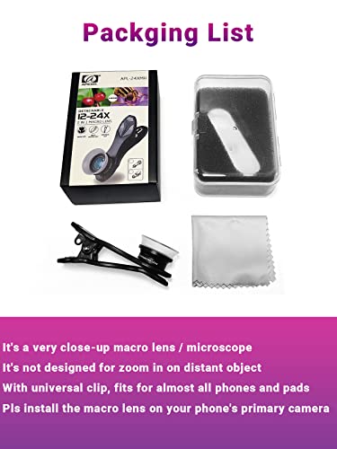 Apexel 12X / 24X Macro Lens, Macro Lens For Iphone With Universal Clip, Hd Phone Macro Lens Attachment For Phone Camera, Iphone Photograph Accessories Fits For All Cellphone And Pads Mini Microscope #TOP5