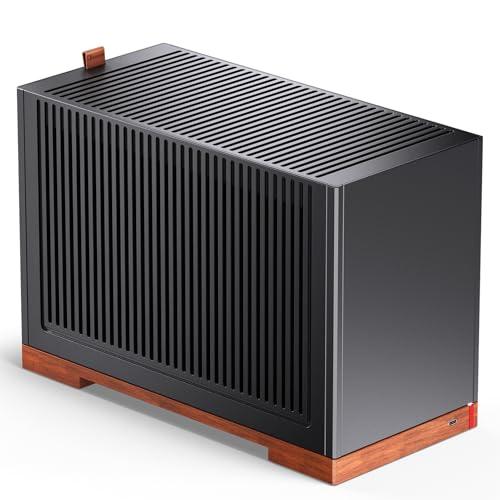 JONSBO T9 Mini ITX PC Case,SFF Tool-Free Mesh Desktop Case,A4 Structure,Black Walnut Solid Wood Base,3 Levels Adjustable for MB,4mm AL,SP SFX100mm/GPU202mm-310mm, with a PCI-E 5.0 Cable,Black​