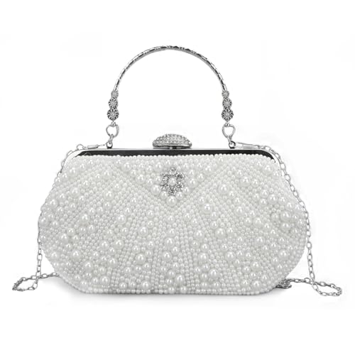 LUI SUI Damen Perle Perlen Clutch Geldbörsen Vintage Kristall Braut Abendtasche für Hochzeit Cocktail Party Prom