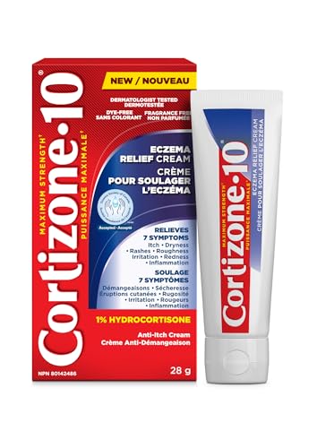 Crème anti-eczéma Cortizone-10, force maximale 1 % d'hydrocortisone, à action rapide, crème anti-démangeaisons, soulage les démangeaisons associées aux irritations mineures de la peau, les inflammations, les éruptions cutanées dues à l'eczéma, 28 g