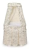 Badger Basket Majesty Canopy Bassinet - Rocking Baby Cradle With Mattress, Bedding Set, Storage Shelf, Caster Wheels, and Draped Canopy - Oval Nursery Sleeper - Ecru/Black