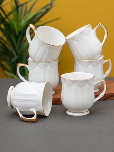Image of Clay Craft Fine Ceramic Gold Printed Tea /Coffee Cup Set of 6-200 ml Each (IMP DLX1401), Tea Cup Set of 6, Mugs for Coffee, Cups Set of 6, Mug Set, Ideal for Gifting, Perfect for Home and Office