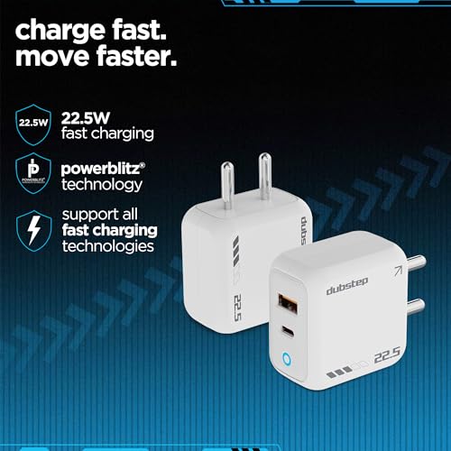 Image of Dubstep Sprint 22.5W Fast Charger with PD & USB Output Supports Samsung, Xiaomi Phones,Nothing, All Android and iPhone (Adaptor Only, White)