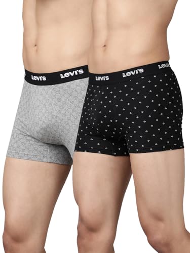 Levi's Men Pack of 2 Printed Cotton Shorter Length Stretch Elastic Waistband Trunk