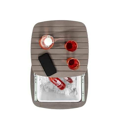 Inval 492-TAU Capri Outdoor Side Table with Beverage Cooler, Taupe - Thumbnail 6