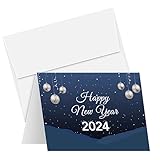 2019 Happy New Year – Blue Holiday Greetings Fold Over Cards & Envelopes, 25 Cards and 25 Envelopes per Pack | 4 1/2