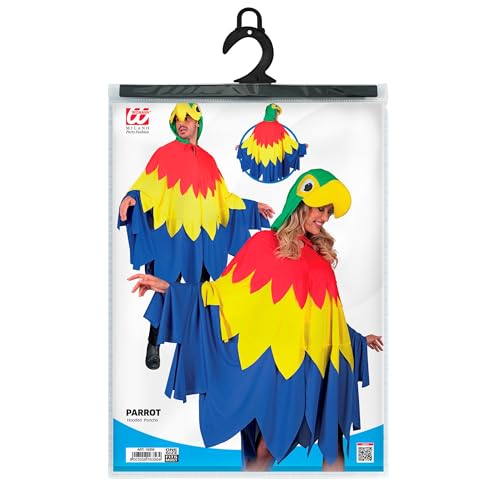 W WIDMANN MILANO Party Fashion - Kostüm Papagei, Poncho mit Kapuze, Vogel, Tierkostüm, Faschingskostüme