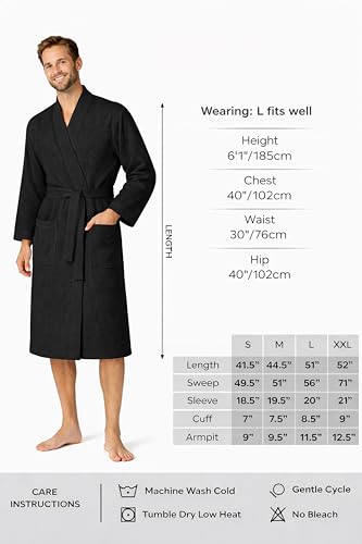 Image of Turkish Linen Men's Waffle Bathrobe Lightweight Kimono Spa Robe - Quick Dry Bath & Shower Robe for Men with Pockets