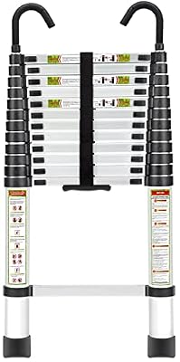 Telescopic Ladder, 12.5FT RIKADE Aluminum Telescoping Ladder with Non-Slip Feet and Stable Hook, Portable Extension Ladder for Household and Outdoor Working, 330lb Capacity