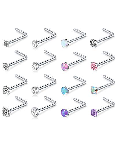D.Bella 18G 20G 22G L Shaped Nose Studs Surgical Stainless Steel 1.5mm 2mm 2.5mm 3mm CZ Nose Rings For Women