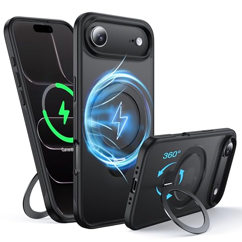FNDMIL 360°Rotatable Magnetic Ring for iPhone Air Case with MagSafe[Non-slip Texture][Built-in Kickstand][Military Shockproof]Translucent Matte Soft Silicone Bumper for iPhone 17 Air Phone Case,Black by FNDMIL - Used condition - US$9.74