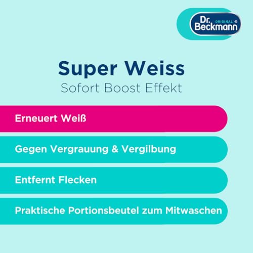 Dr. Beckmann Super Weiß | entfernt Grauschleier | hilft gegen Vergilbungen | die Wäsche wird wieder strahlend Weiß | 2 x 40 g