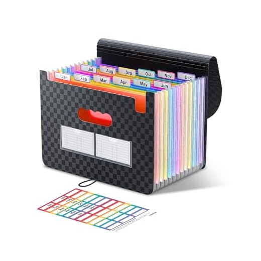 ThinkTex Organizzatore di File 12 tasche, Cartella di File Espandibile Copertura Espandibile, Scatola di Archiviazione Portatile, Cartelle a Fisarmonica da Tavolo