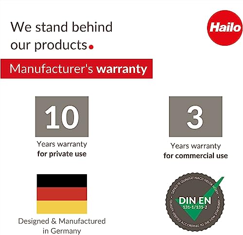 Hailo L100 Pro | Aluminum Folding Stepladder | Six Steps | Extendable Safety Rail | Integrated Multifunctional Storage Tray | Folding Safety Mechanism With Platform Locking System |Black #TOP4