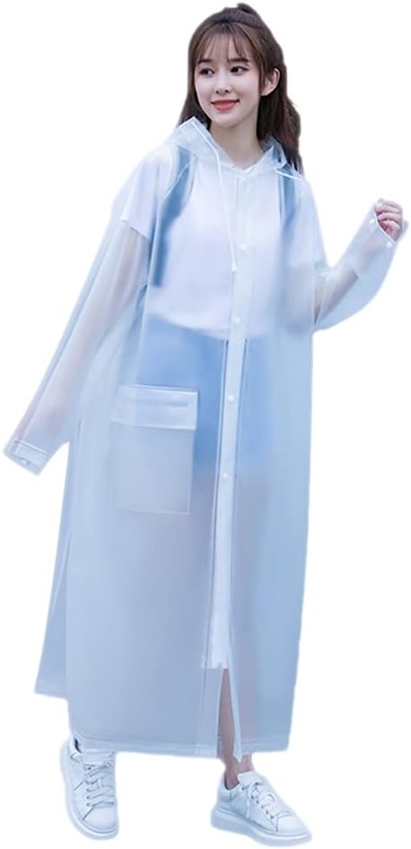Rain Ponchos for Adults Reusable, Rain Coat Women Waterproof Portable EVA Raincoat Poncho Men, Reusable Rain Ponchos with Hoods and Sleeves Lightweight Raincoats ( Color : White , Size : X-L 170-180 )