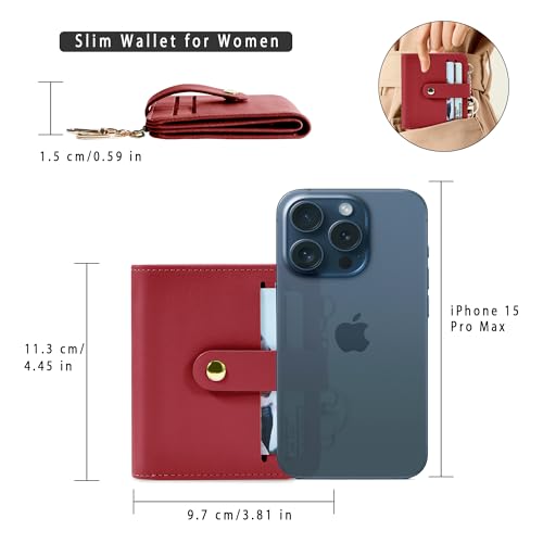 Image of Airkit Small Wallet Women RFID, PU Leather Card Holder with Keychain | Slim Compact Zipper Coin Purse for Ladies, Travel Holiday Gifts for Mom, Cute Mini Bifold Wallets