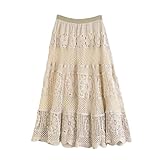 Genérico Falda Corta Mujer Negra,Elegante Falda Midi de Encaje Crochet con superposición Malla Transparente,Estilo Bohemio,fluida línea A para