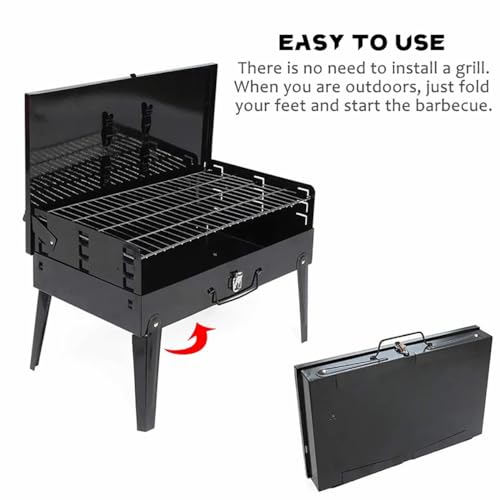 Przenośny grill na węgiel drzewny z akcesoriami – grill stołowy do grillowania na zewnątrz, na piknik, kemping i imprezy na świeżym powietrzu