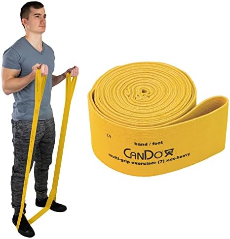 CanDo Multi-Grip 6 Foot Exercise Resistance Band w/Hand/Foot Loops for Total Body Workouts, Training, Rehab, Stretching and Therapy. Gold, Difficulty Level–XXX Heavy, Resistance 13 lbs.-32.5 lbs.