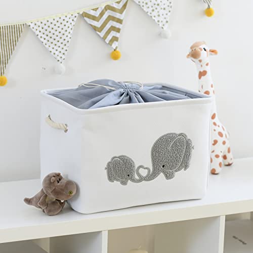 Inough Baby Gift Baskets Empty Large Baby Storage Container Fabric Toys Basket, Elephant Toy Box With Drawstring Closure Baby Container For Wipes And Diapers, Nursery Organizers And Storage For Kidsroom Nursery Room #TOP3