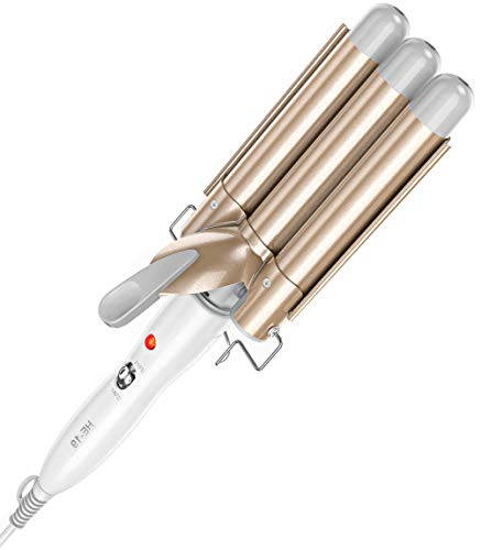 3 Barrel Hair Curler Temperature Adjustable 25mm Hair Waver Curling Iron for Long or Short Hair Heat Up Quickly Last Long Curling Iron Hair Waver Hot Tools for Women or Girls (Gold)