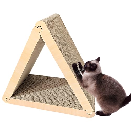 Zecnaud LForm & Triángulo en forma de rascador para gatos, extra largo 63 cm, cartón rascador para gatos, resistente tabla rascador para gatos con juguete de pelota para pared y esquina. (B)