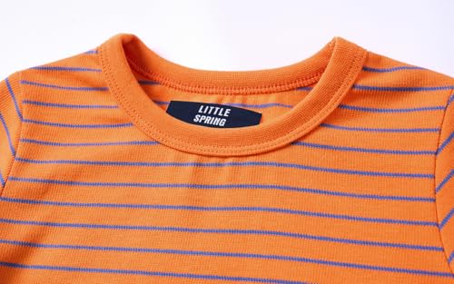 Image of LittleSpring Unisex Kids Long Sleeve Striped Tee Shirt Tagless Crew Neck Cotton T-Shirt
