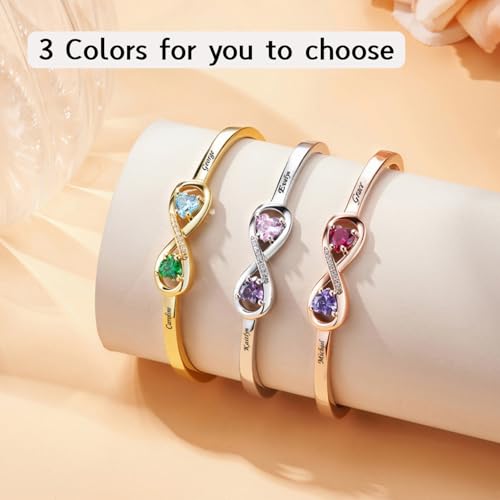 CALLIE Personalized Birthstone Bracelets for Women, Custom Infinity Cuff Bracelet with Name, Birthstone Jewelry Birthday Personalized Gifts for Mother Girlfriend2
