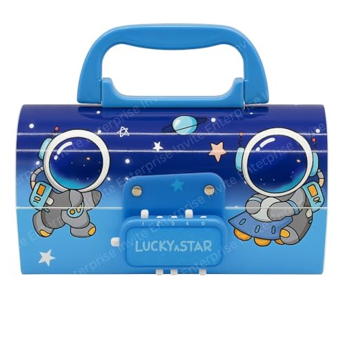Image of WORSHIPER Cartoon Theme Pencil Box for Kids | Suitcase Style Password Lock Stationery Organizer | Multi-Layer Pen & Pencil Case for Boys & Girls (Lucky Star M-1)