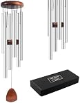 YouNuo Wind Chimes for Outdoor - 37 Inches Large Aluminum Memorial Wind Chime with 6 Tubes, Soothing Deep Tones for Garden, Patio, Balcony, Yard Decor - Mom Birthday Gift, Silver