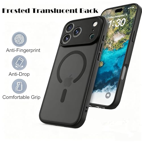 YISYCOT Magnetic Case for iPhone 17 Pro, Compatible with MagSafe,Full Camera Protection Slim Shockproof Translucent Matte Protective Phone Case, Black by YISYCOT - Used condition - Image 4