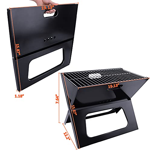 Yssoa 20” Portable Grill Charcoal Barbecue Grill, Folding Grill Notebook Shape, Detachable Collapsible, Mini Tabletop Camping Grill Bbq, Black #TOP1