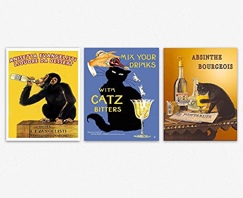 Art mural chats de liqueur vintage impressions d'art premium 3x