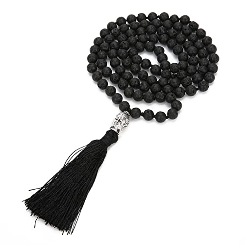 Chapelet Japa Mala de lave noire contre le stress collier méditation 108 perles