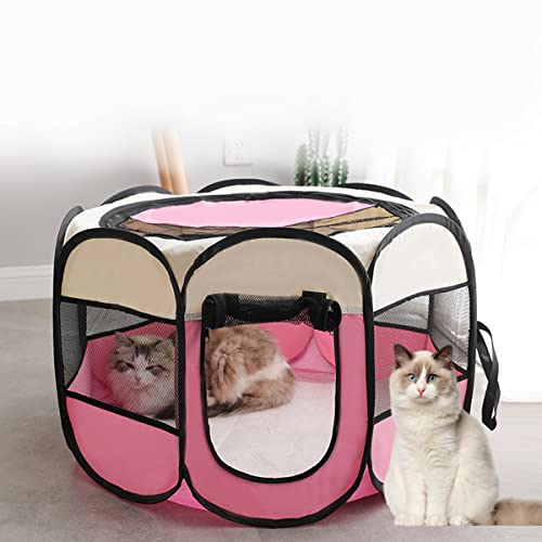 YCRD Recinto Plegable para Mascotas, Valla Plegable para Mascotas, Carpa De Tela Octogonal para Juegos para Cachorros, Gatos, Perros, Conejos O Animales Pequeños,Rosado,S Cover