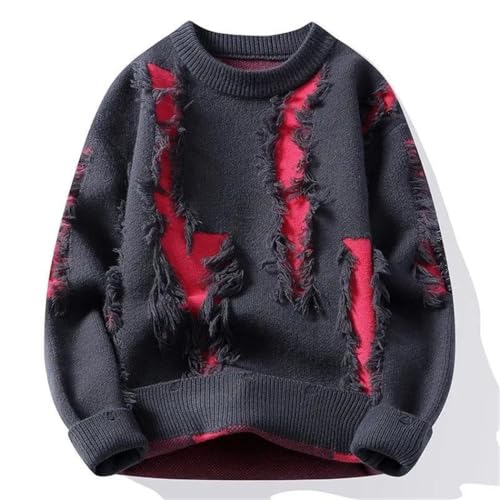 Men Personality Colorblock Hole Knitted Sweater Thick Pullover Loose Casual Warm Top for Autumn Winter2