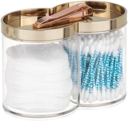 mDesign Plastic Canister Jar Organizer Set with Storage Lid - Home Decor Holder for Bathroom/Restroom Vanity Countertop, Cabinet - Holds Cotton Balls, Soap - Lumiere Collection, Clear/Soft Brass