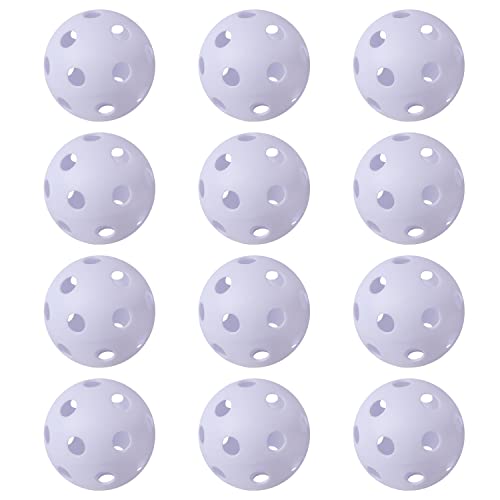 GSE Pickleball Balls, 26 Holes Indoor Training Pickleballs Set, Flight Hollow Plastic Practice Baseballs for Hitting, High Elasticity Airflow Hollow Softballs(12-Pack, White )