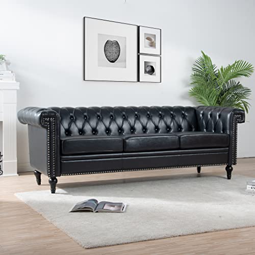 Yuxuanhang 83.5" Modern Chesterfield Sofa, Rolled Arm Tufted Back 3