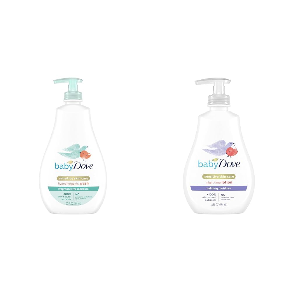 Baby Dove Sensitive Skin Care Baby Wash 20 oz & Baby Lotion 13 oz Bundle for Bath Time & Bedtime