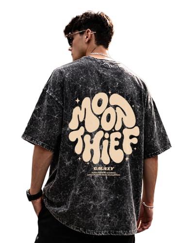 Image of Mens Premium Branded Oversized Acid Wash T Shirt for Men 220 GSM Acid Wash Down Shoulder Graphic Printed Round Neck Oversize Fit Casual