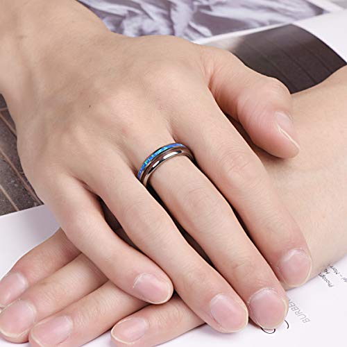 Vakki 6mm 8mm Hawaiian Koa Wood Tungsten Rings for Men Blue Created Opal Wedding Band Dome Style Comfort Fit Size 6-142