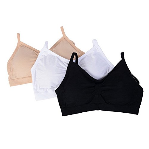 Litthing Bralettes for Women Padded Sports Bra Seamless Comfort Bra Wirefree Yoga Cami Tank Tops Bras for Womens (Black 1, White 1, Skin 1, L) - Thumbnail 7