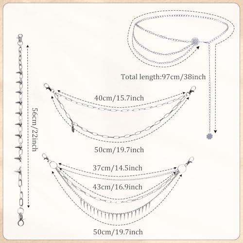 Waist Chain Belt Jeans Pants Chain, Punk Pocket Chain HipHop Wallet Chain for Women Belly Chain Goth Accessories Y2K2