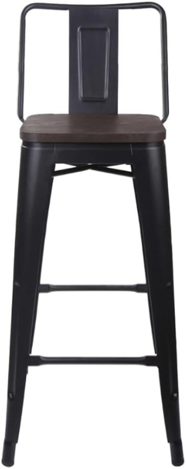 GIA 30-Inch Bar Height Middle Back Metal Stool Chair with Dark Wood Seat, Black, Set of 2