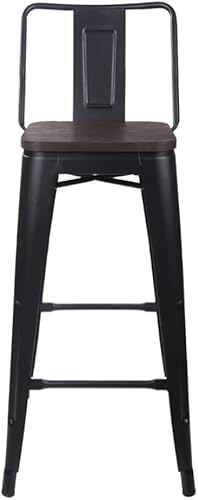 Miniatura 5 de GIA Taburete de metal con respaldo medio de 30 pulgadas de altura de barra con asiento de madera oscura, color negro, juego de 2 Negro -,Blanco
