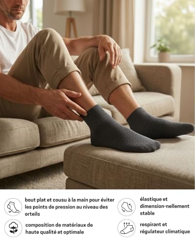 10 Paires Chaussettes Diabetiques Homme 39-42 Femme Socquettes Basses Coton sans Elastique & sans Couture Noir Gris – vue 4