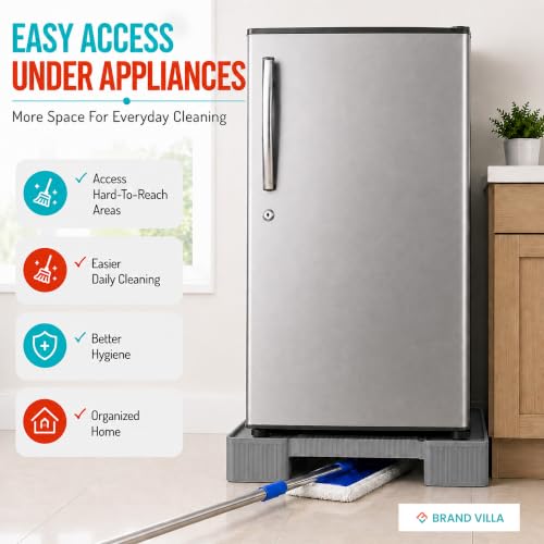 Image of BRAND VILLA Heavy Duty Washing Machine Stand for Top Load Washer & Single Door Refrigerator | Anti-Skid Plastic Base Stand | Easy to Assemble Durable Universal Appliance Stand (Grey)
