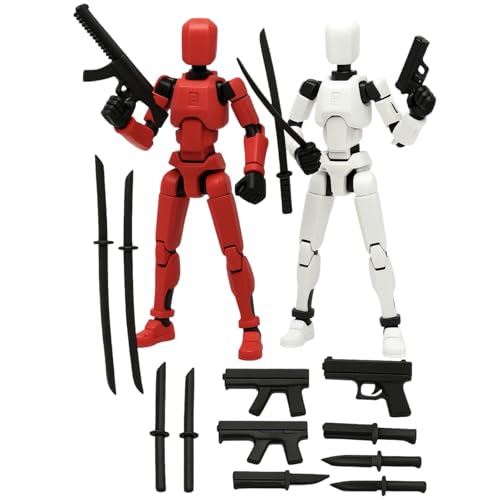 Image of ONNGEO 2 PC Black Action Figures Kit Titan 13, 3D Printed Multi-Joint Movable Robot, T13 Lucky Action Figure, Dummy Robot Action 13, Desk Decoration Creative Robots, Nova 13 Mechanical Doll Red, White